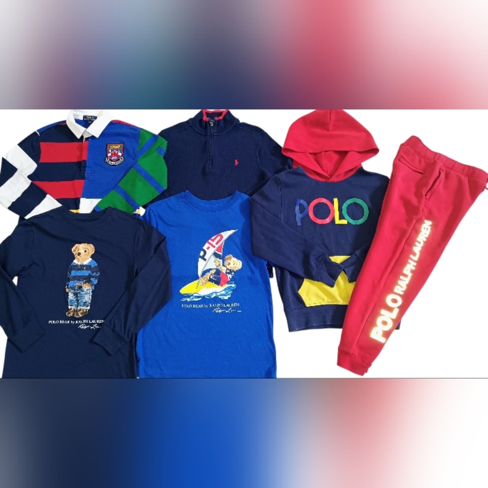 RALPH LAUREN BOYS SIZE 10-12 TOPS, HOODIE AND JOGGERS CLOTHING BUNDLE IN EUC!